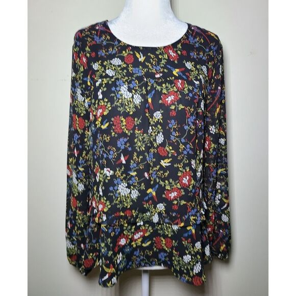 NWT|Madewell Sheer Sleeve Ruffle Peplum Floral Long Sleeve Top, MEDIUM - Picture 6 of 12